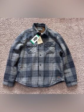 Jachs New York Wool Blend Sherpa Lined Plaid Shirt Jacket XL Gray Blue NWT